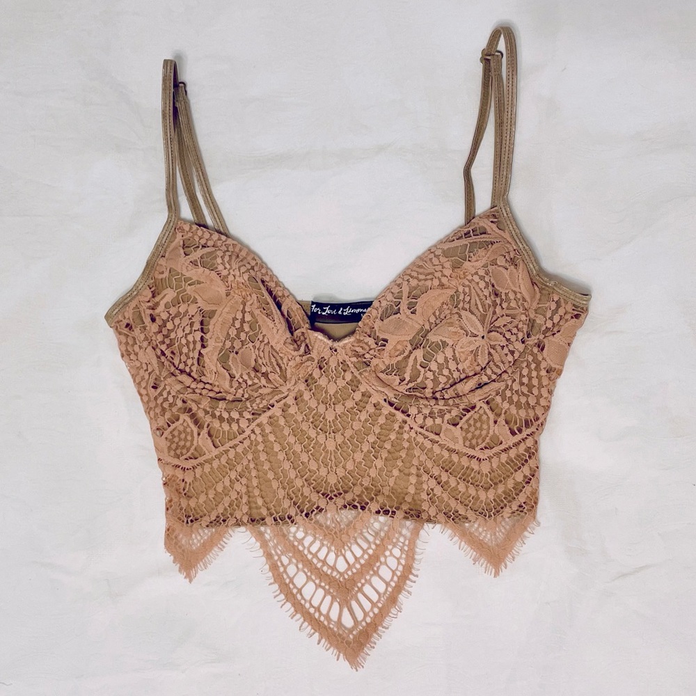For Love & Lemons Skivvies Snapdragon Lace Bra Bralette Bustier (Blush & Nude)